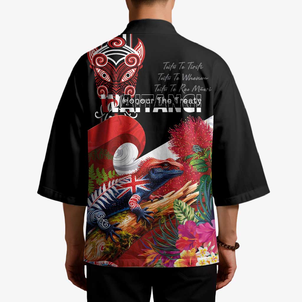 Aotearoa Toitu Te Tiriti Kimono Waitangi-Honour The Treaty NZ Tuatara and Plants