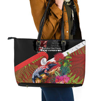 Aotearoa Toitu Te Tiriti Leather Tote Bag Waitangi-Honour The Treaty NZ Tuatara and Plants