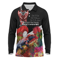 Aotearoa Toitu Te Tiriti Long Sleeve Polo Shirt Waitangi-Honour The Treaty NZ Tuatara and Plants