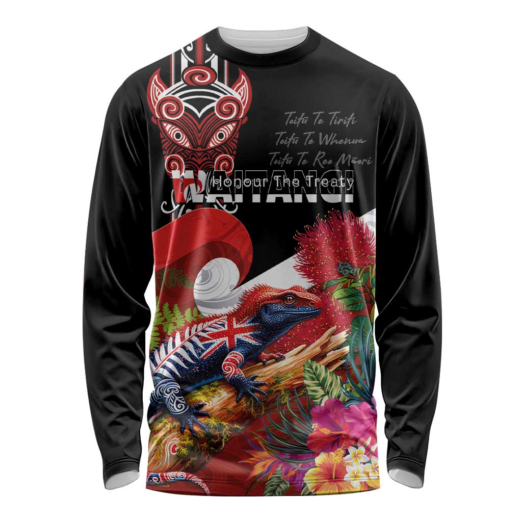 Aotearoa Toitu Te Tiriti Long Sleeve Shirt Waitangi-Honour The Treaty NZ Tuatara and Plants