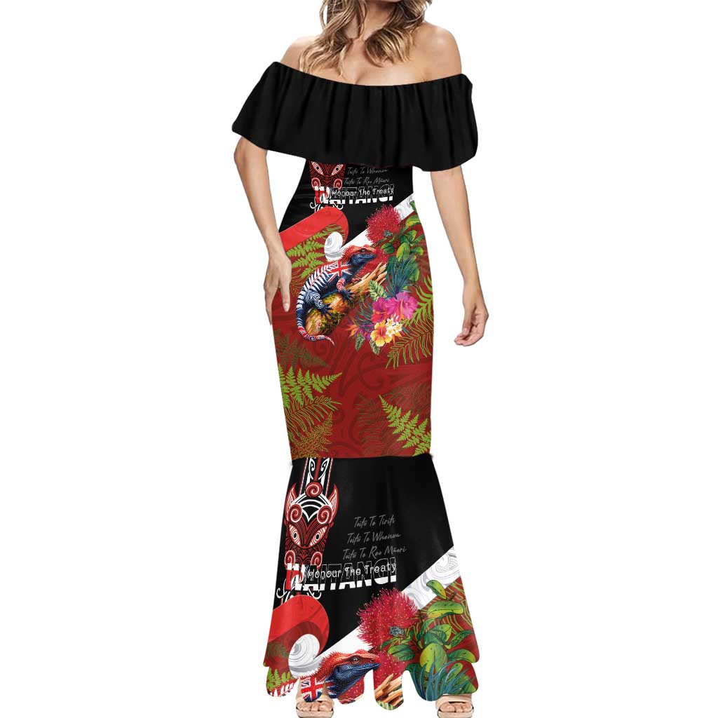 Aotearoa Toitu Te Tiriti Mermaid Dress Waitangi-Honour The Treaty NZ Tuatara and Plants