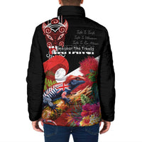Aotearoa Toitu Te Tiriti Padded Jacket Waitangi-Honour The Treaty NZ Tuatara and Plants