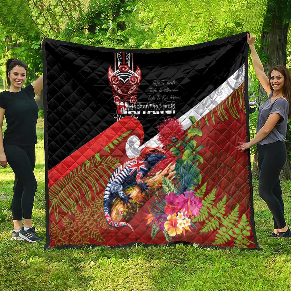 Aotearoa Toitu Te Tiriti Quilt Waitangi-Honour The Treaty NZ Tuatara and Plants
