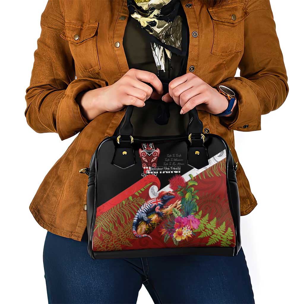 Aotearoa Toitu Te Tiriti Shoulder Handbag Waitangi-Honour The Treaty NZ Tuatara and Plants