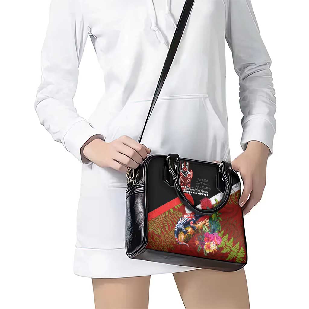 Aotearoa Toitu Te Tiriti Shoulder Handbag Waitangi-Honour The Treaty NZ Tuatara and Plants