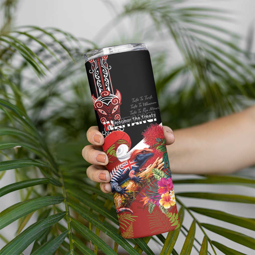 Aotearoa Toitu Te Tiriti Skinny Tumbler Waitangi-Honour The Treaty NZ Tuatara and Plants