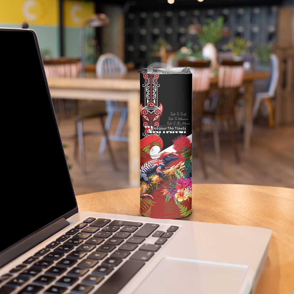 Aotearoa Toitu Te Tiriti Skinny Tumbler Waitangi-Honour The Treaty NZ Tuatara and Plants