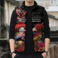 Aotearoa Toitu Te Tiriti Sleeveless Puffer Jacket Waitangi-Honour The Treaty NZ Tuatara and Plants