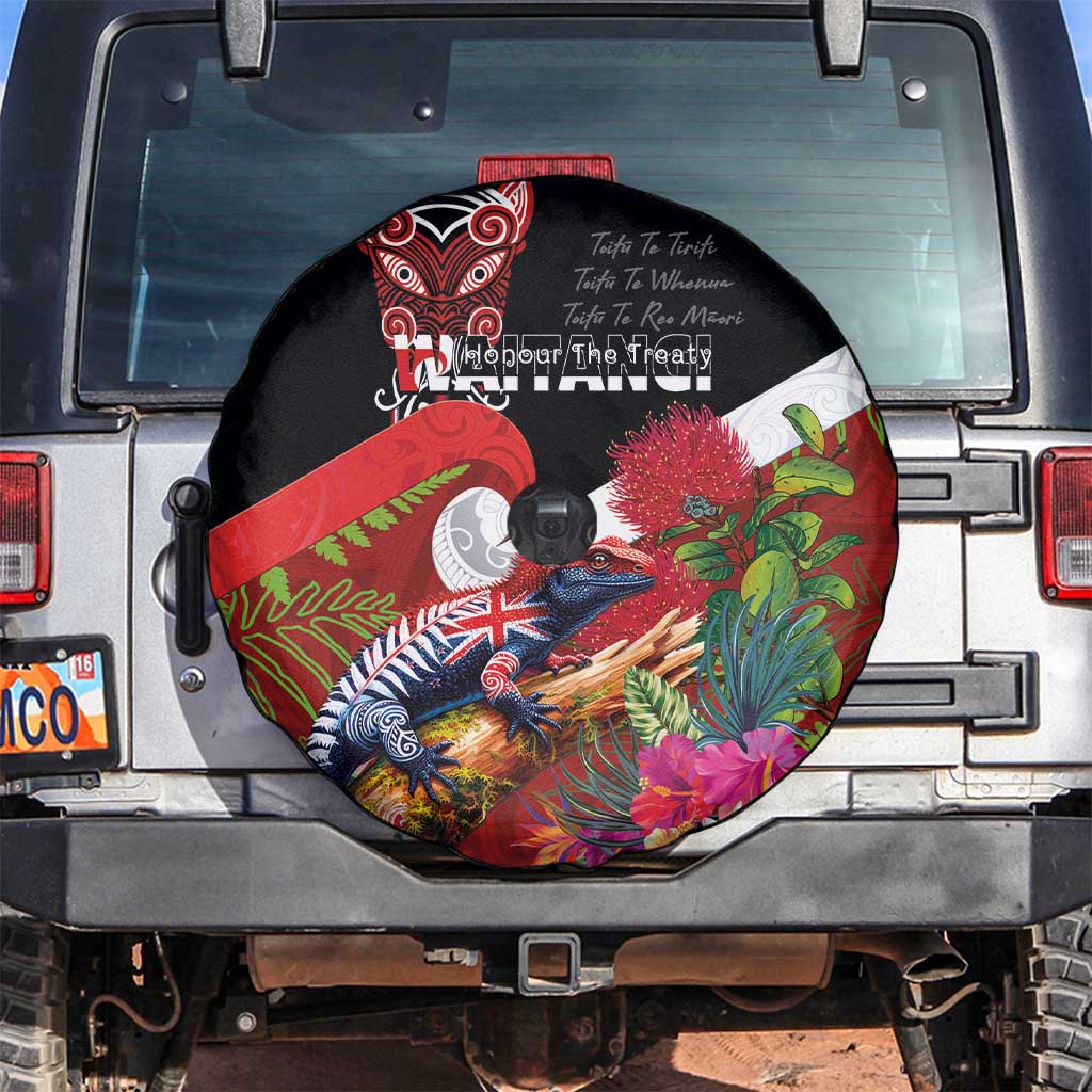 Aotearoa Toitu Te Tiriti Spare Tire Cover Waitangi-Honour The Treaty NZ Tuatara and Plants