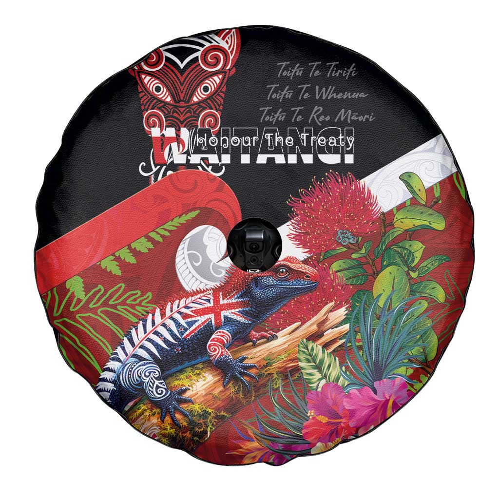 Aotearoa Toitu Te Tiriti Spare Tire Cover Waitangi-Honour The Treaty NZ Tuatara and Plants