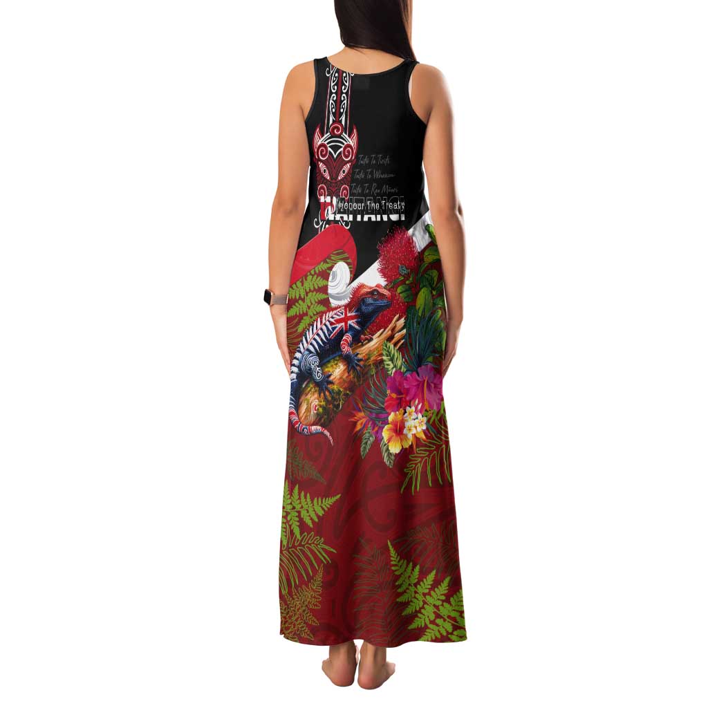 Aotearoa Toitu Te Tiriti Tank Maxi Dress Waitangi-Honour The Treaty NZ Tuatara and Plants