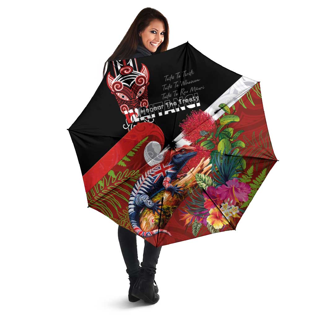 Aotearoa Toitu Te Tiriti Umbrella Waitangi-Honour The Treaty NZ Tuatara and Plants