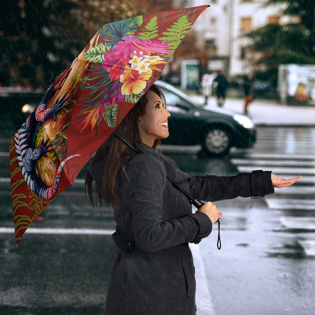 Aotearoa Toitu Te Tiriti Umbrella Waitangi-Honour The Treaty NZ Tuatara and Plants