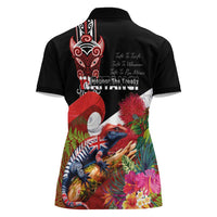 Aotearoa Toitu Te Tiriti Women Polo Shirt Waitangi-Honour The Treaty NZ Tuatara and Plants