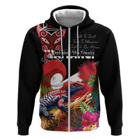 Aotearoa Toitu Te Tiriti Zip Hoodie Waitangi-Honour The Treaty NZ Tuatara and Plants