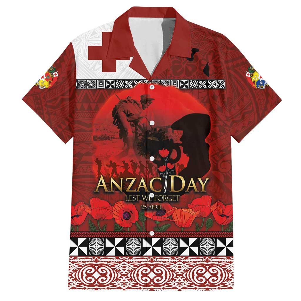 Tonga ANZAC Day Family Matching Off Shoulder Short Dress and Hawaiian Shirt Gallipoli Lest We Forget Ngatu Art Tribal