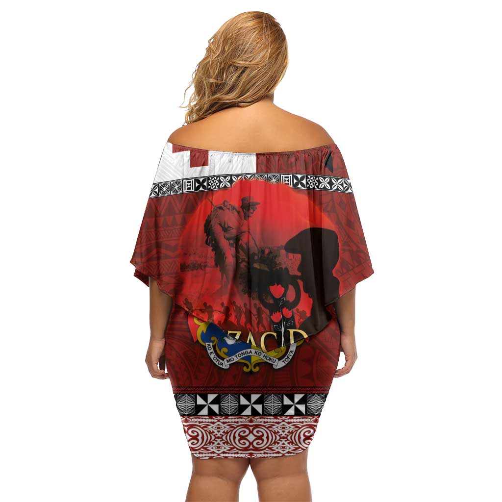 Tonga ANZAC Day Family Matching Off Shoulder Short Dress and Hawaiian Shirt Gallipoli Lest We Forget Ngatu Art Tribal