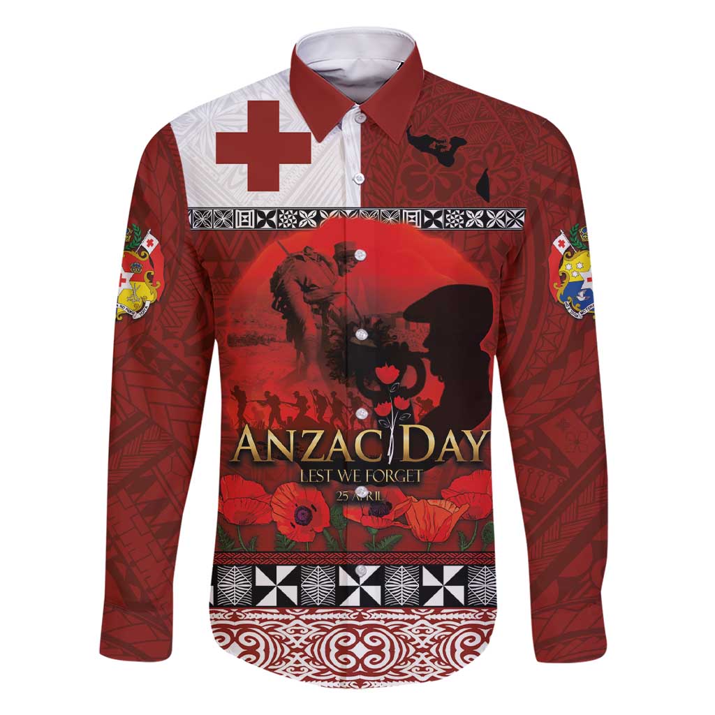 Tonga ANZAC Day Family Matching Short Sleeve Bodycon Dress and Hawaiian Shirt Gallipoli Lest We Forget Ngatu Art Tribal