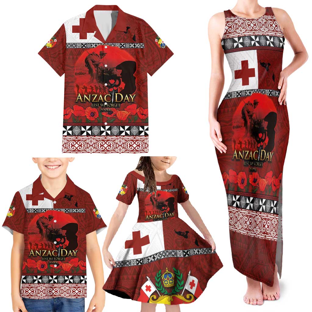 Tonga ANZAC Day Family Matching Tank Maxi Dress and Hawaiian Shirt Gallipoli Lest We Forget Ngatu Art Tribal