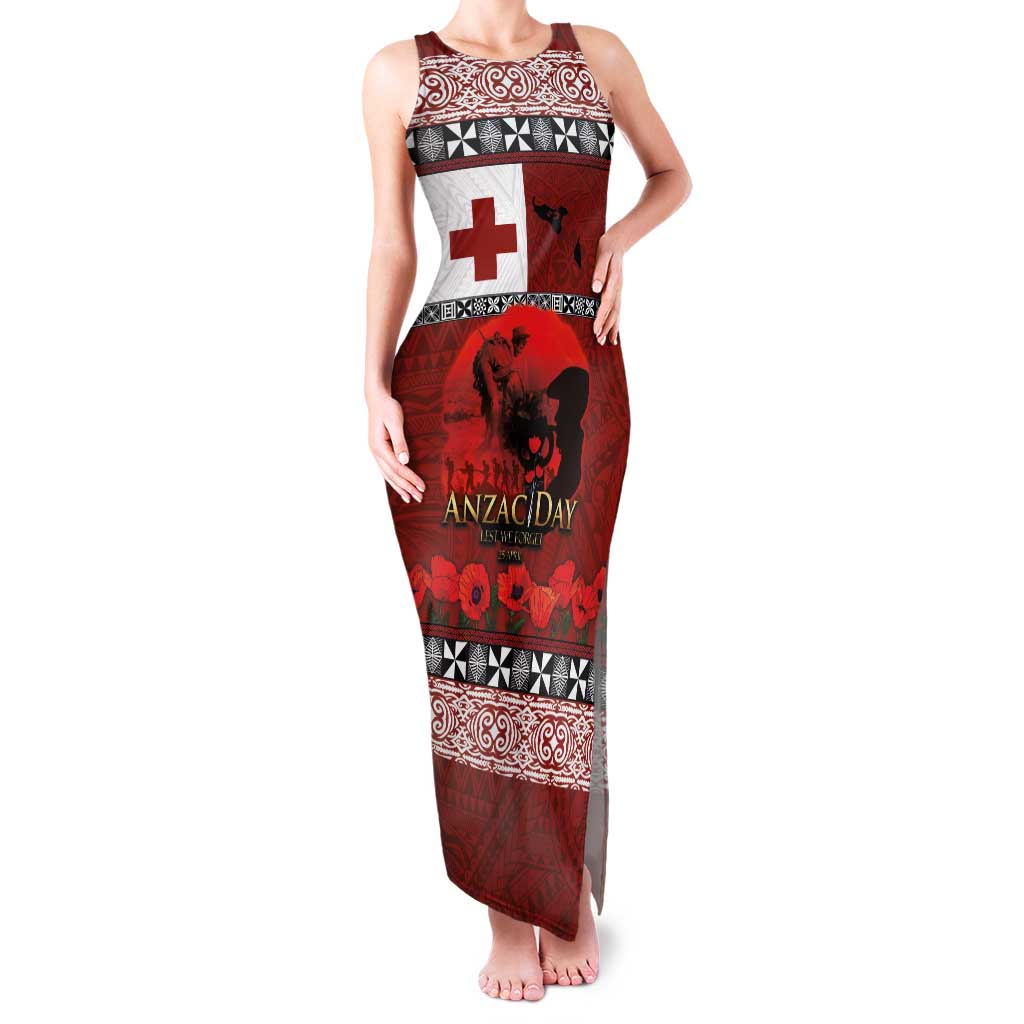 Tonga ANZAC Day Family Matching Tank Maxi Dress and Hawaiian Shirt Gallipoli Lest We Forget Ngatu Art Tribal