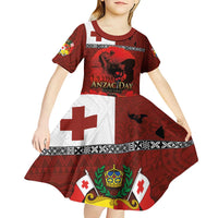 Tonga ANZAC Day Kid Short Sleeve Dress Gallipoli Lest We Forget Ngatu Art Tribal