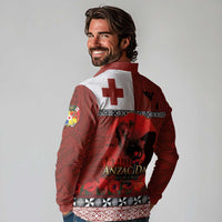Tonga ANZAC Day Long Sleeve Polo Shirt Gallipoli Lest We Forget Ngatu Art Tribal LT03 - Polynesian Pride