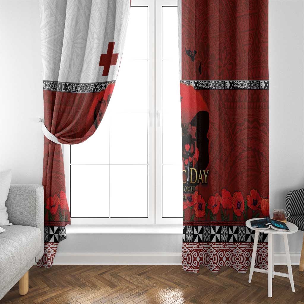 Tonga ANZAC Day Window Curtain Gallipoli Lest We Forget Ngatu Art Tribal