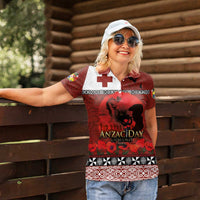Tonga ANZAC Day Women Polo Shirt Gallipoli Lest We Forget Ngatu Art Tribal