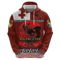 Tonga ANZAC Day Zip Hoodie Gallipoli Lest We Forget Ngatu Art Tribal