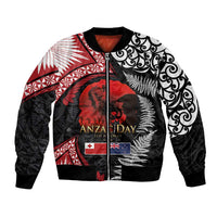 Tonga and New Zealand ANZAC Day Bomber Jacket Gallipoli Lest We Forget Ngatu Art Tribal and Maori Tattoo with Fern LT03