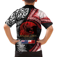 Tonga and New Zealand ANZAC Day Family Matching Summer Maxi Dress and Hawaiian Shirt Gallipoli Lest We Forget Ngatu Art Tribal and Maori Tattoo with Fern LT03