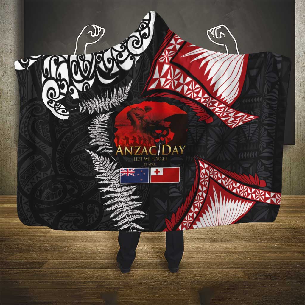Tonga and New Zealand ANZAC Day Hooded Blanket Gallipoli Lest We Forget Ngatu Art Tribal and Maori Tattoo with Fern LT03 - Polynesian Pride