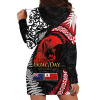 Tonga and New Zealand ANZAC Day Hoodie Dress Gallipoli Lest We Forget Ngatu Art Tribal and Maori Tattoo with Fern LT03