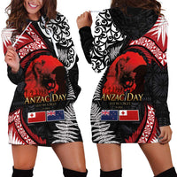 Tonga and New Zealand ANZAC Day Hoodie Dress Gallipoli Lest We Forget Ngatu Art Tribal and Maori Tattoo with Fern LT03
