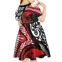 Tonga and New Zealand ANZAC Day Kid Short Sleeve Dress Gallipoli Lest We Forget Ngatu Art Tribal and Maori Tattoo with Fern LT03