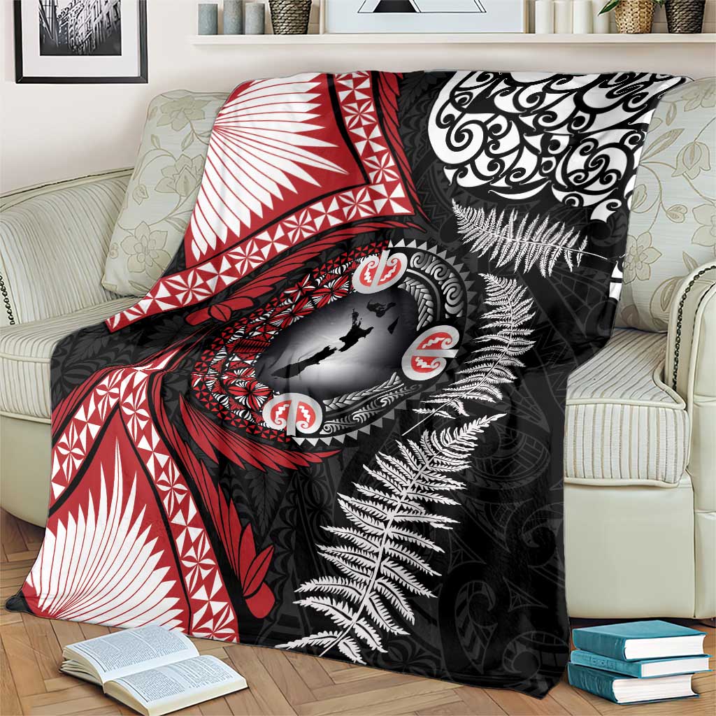 Tonga and New Zealand Together Blanket Ngatu Art Tribal Maori Tattoo and Silver Fern