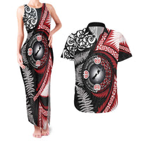 Tonga and New Zealand Together Couples Matching Tank Maxi Dress and Hawaiian Shirt Ngatu Art Tribal Maori Tattoo and Silver Fern LT03 Black - Polynesian Pride
