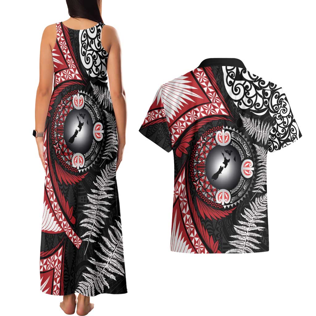 Tonga and New Zealand Together Couples Matching Tank Maxi Dress and Hawaiian Shirt Ngatu Art Tribal Maori Tattoo and Silver Fern LT03 - Polynesian Pride