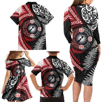 Tonga and New Zealand Together Family Matching Long Sleeve Bodycon Dress and Hawaiian Shirt Ngatu Art Tribal Maori Tattoo and Silver Fern LT03 - Polynesian Pride