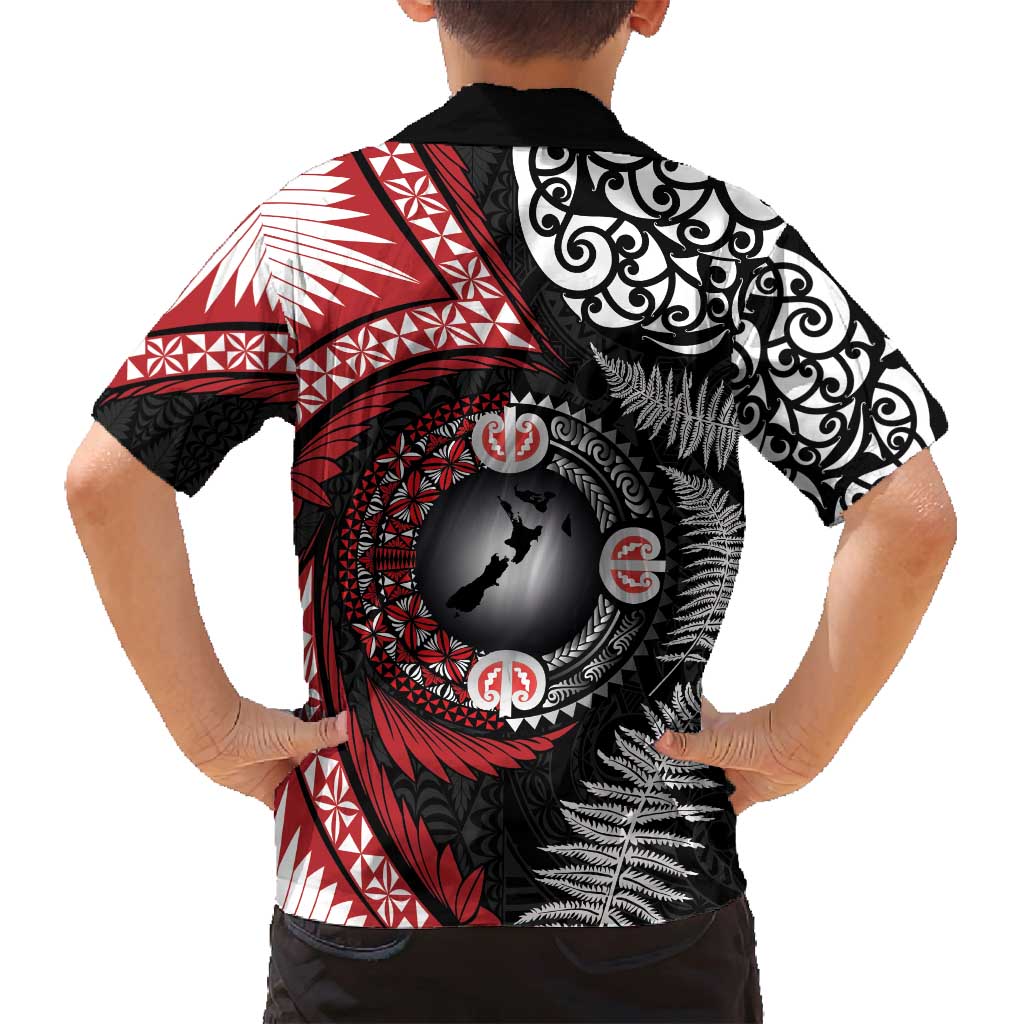 Tonga and New Zealand Together Family Matching Puletasi and Hawaiian Shirt Ngatu Art Tribal Maori Tattoo and Silver Fern LT03 - Polynesian Pride