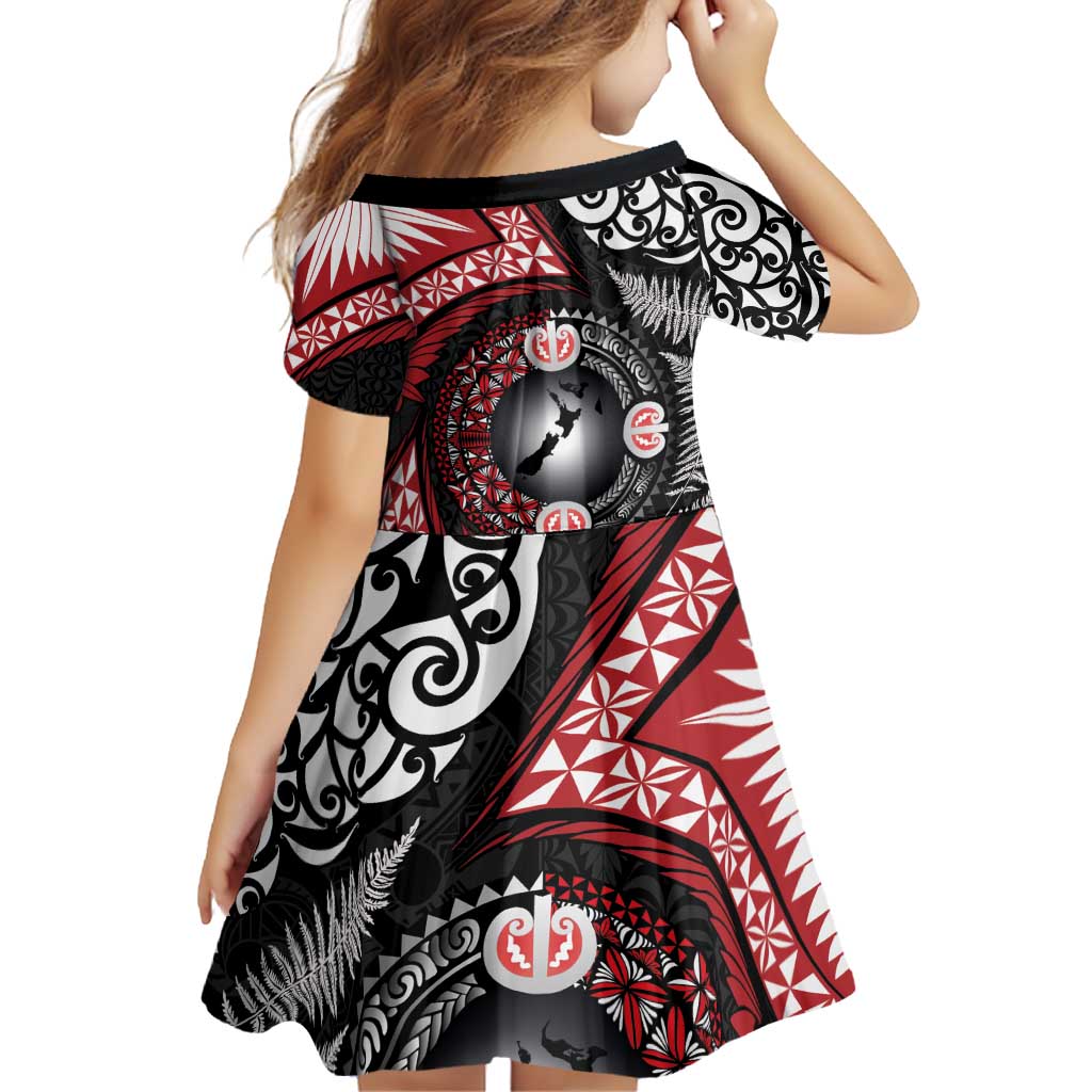 Tonga and New Zealand Together Family Matching Puletasi and Hawaiian Shirt Ngatu Art Tribal Maori Tattoo and Silver Fern LT03 - Polynesian Pride