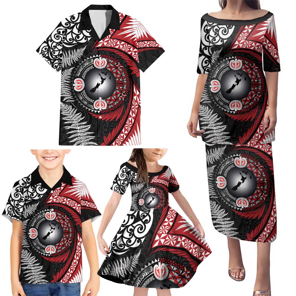 Tonga and New Zealand Together Family Matching Puletasi and Hawaiian Shirt Ngatu Art Tribal Maori Tattoo and Silver Fern LT03 - Polynesian Pride