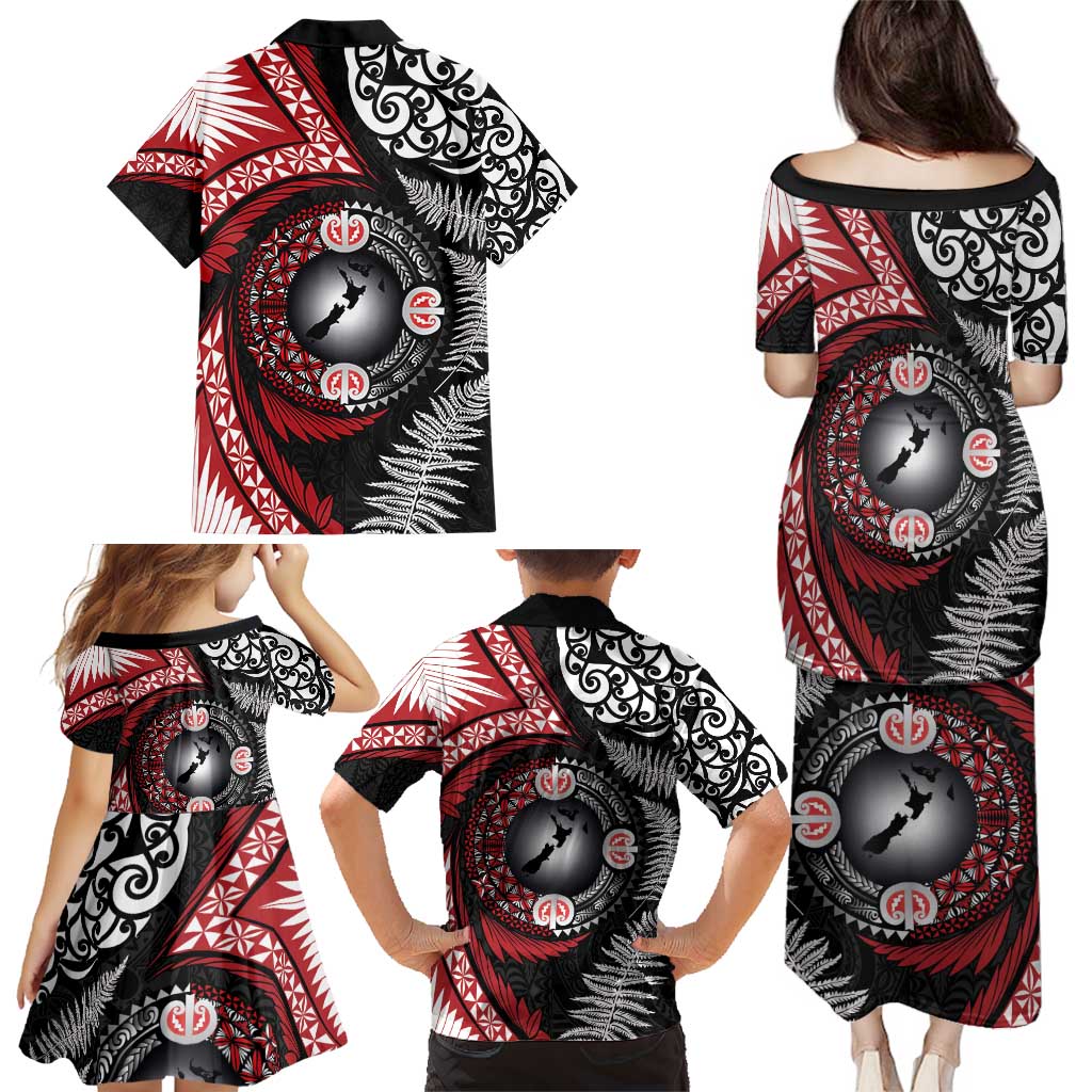 Tonga and New Zealand Together Family Matching Puletasi and Hawaiian Shirt Ngatu Art Tribal Maori Tattoo and Silver Fern LT03 - Polynesian Pride