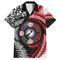 Tonga and New Zealand Together Family Matching Puletasi and Hawaiian Shirt Ngatu Art Tribal Maori Tattoo and Silver Fern LT03 Dad's Shirt - Short Sleeve Black - Polynesian Pride