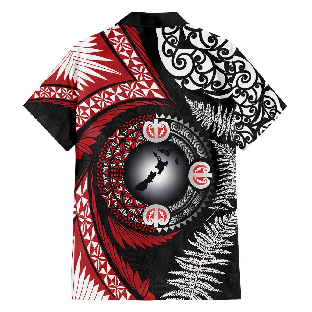 Tonga and New Zealand Together Family Matching Puletasi and Hawaiian Shirt Ngatu Art Tribal Maori Tattoo and Silver Fern LT03 - Polynesian Pride