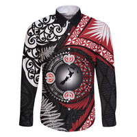 Tonga and New Zealand Together Family Matching Puletasi and Hawaiian Shirt Ngatu Art Tribal Maori Tattoo and Silver Fern LT03 Dad's Shirt - Long Sleeve Black - Polynesian Pride