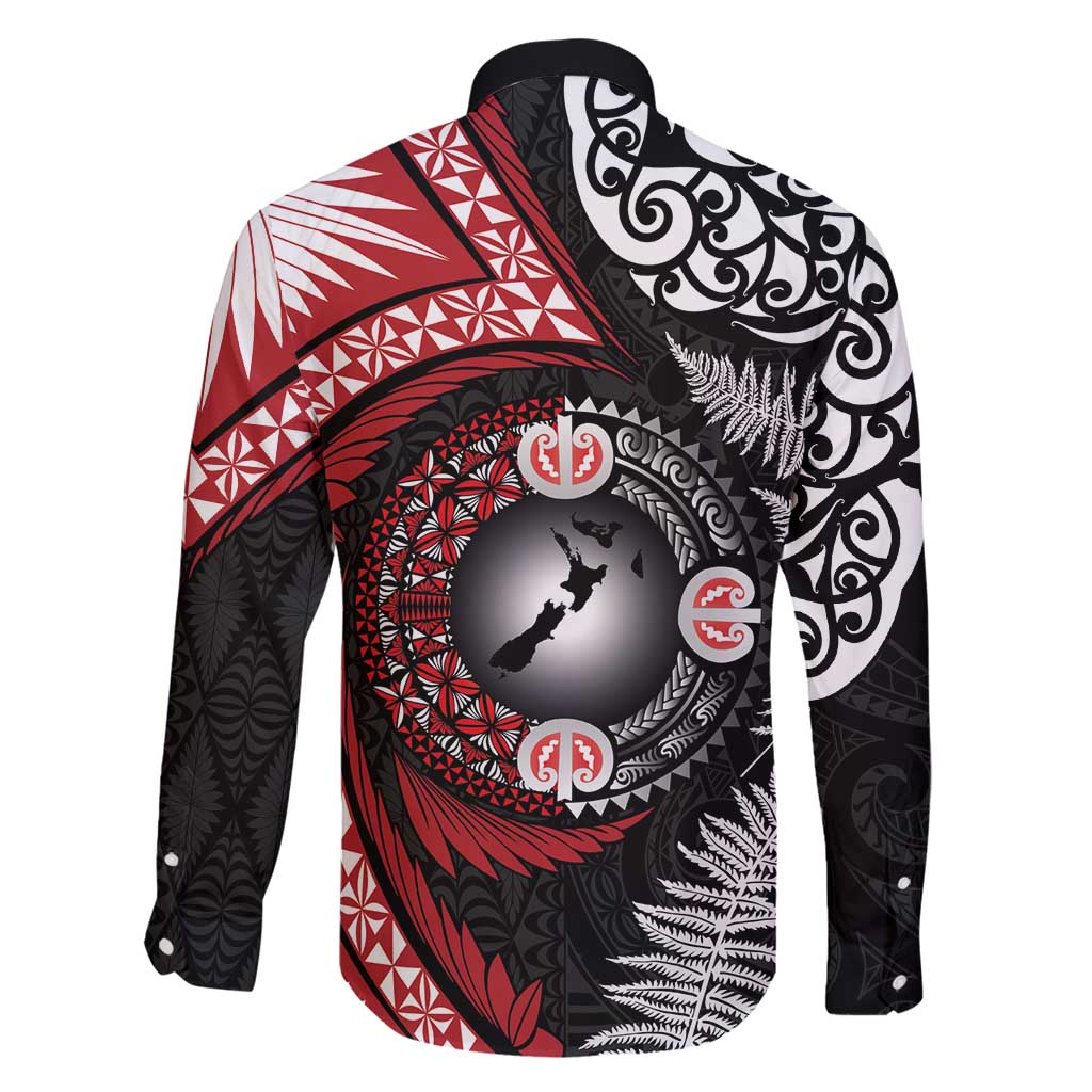 Tonga and New Zealand Together Family Matching Puletasi and Hawaiian Shirt Ngatu Art Tribal Maori Tattoo and Silver Fern LT03 - Polynesian Pride