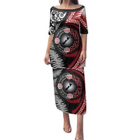 Tonga and New Zealand Together Family Matching Puletasi and Hawaiian Shirt Ngatu Art Tribal Maori Tattoo and Silver Fern LT03 Mom's Dress Black - Polynesian Pride