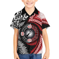 Tonga and New Zealand Together Family Matching Puletasi and Hawaiian Shirt Ngatu Art Tribal Maori Tattoo and Silver Fern LT03 Son's Shirt Black - Polynesian Pride