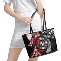 Tonga and New Zealand Together Leather Tote Bag Ngatu Art Tribal Maori Tattoo and Silver Fern